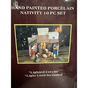 Vtg Kirkland Nativity Set Hand Painted Porcelain Lighted Creche‎ Christmas *read